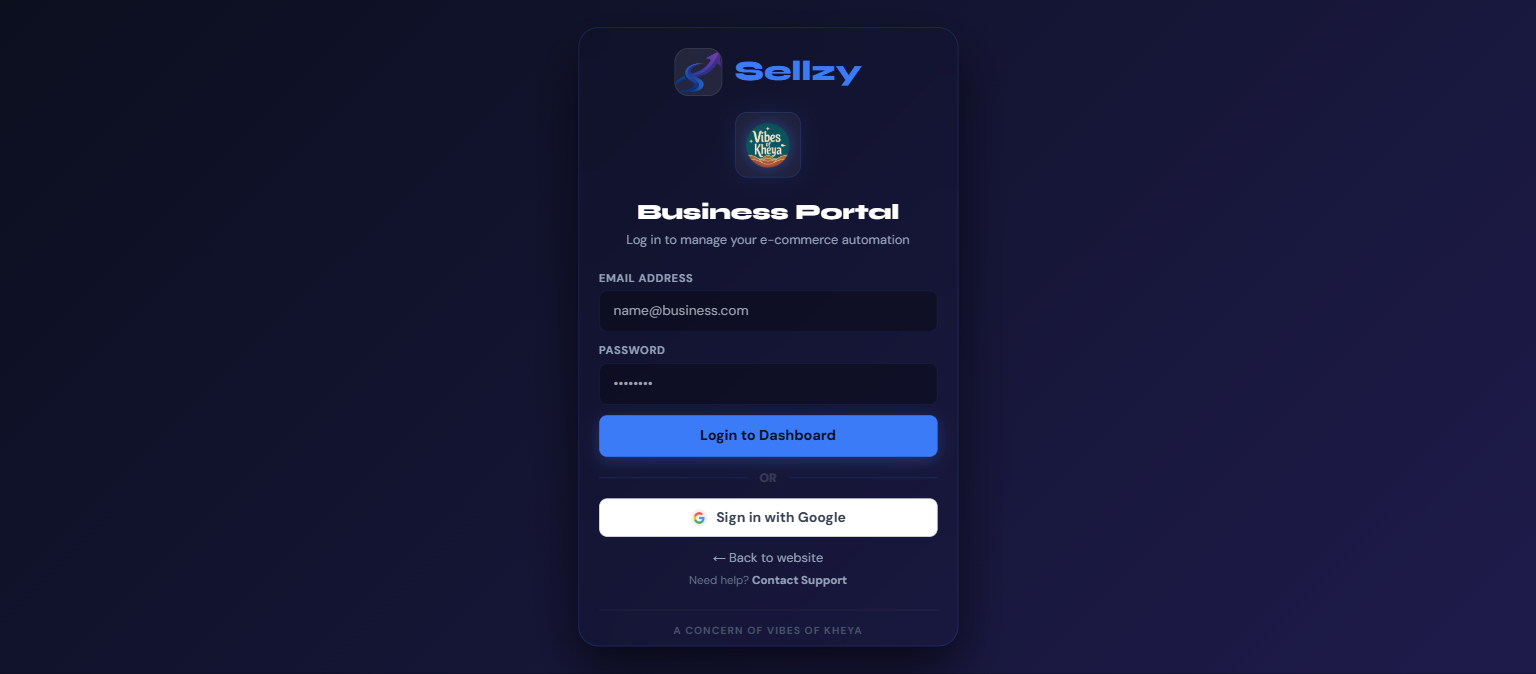 Sellzy Portal Login Screen